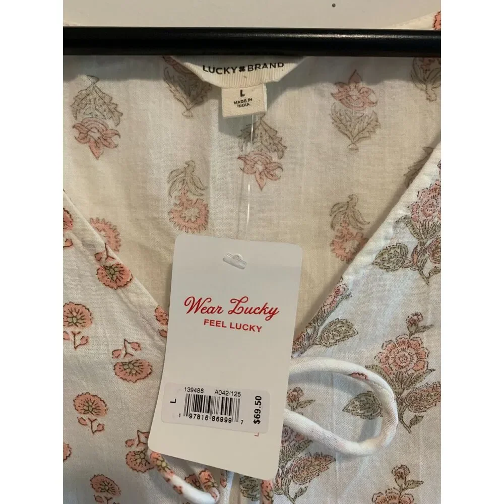 NWT Lucky Brand Floral Sleeveless Tunic Tank Top with Bow Detail Women’s Size L - Picture 6 of 6
